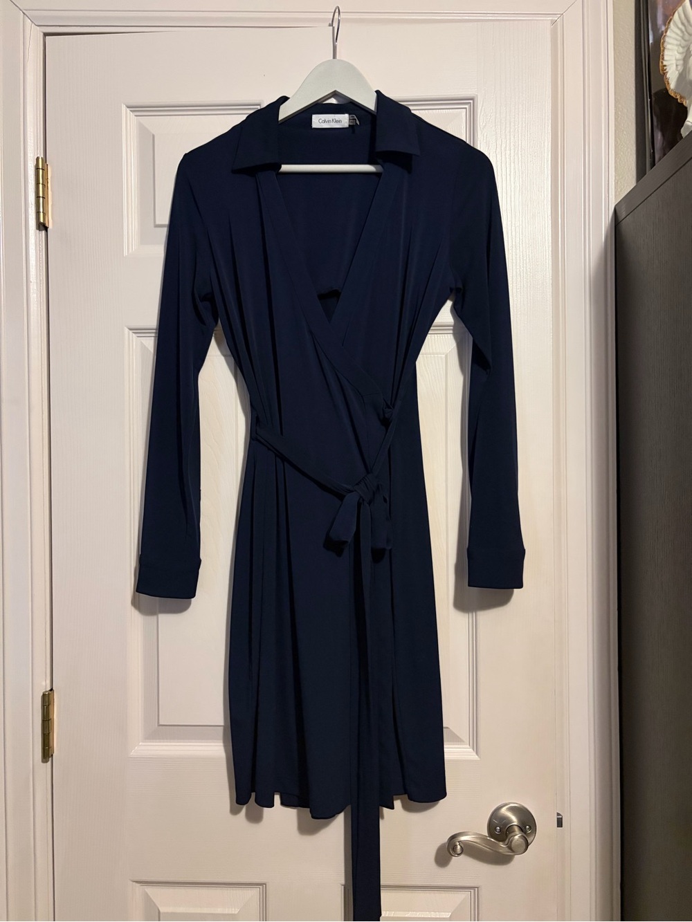 Calvin Klein Dark Navy Wrap Dress with Tie Waist